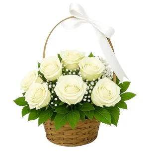 Cesta com 7 Rosas Branca