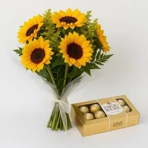 Buquê de 6 Girassóis com Ferrero Rocher