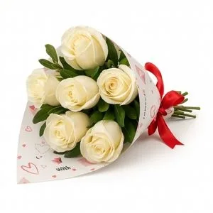 Buquê de 6 Rosas Brancas Naturais