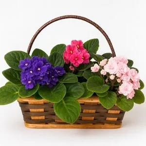 Cesta com Três Violetas
