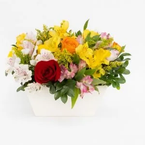 Arranjo com Flores Mistas em Cachepô Branco