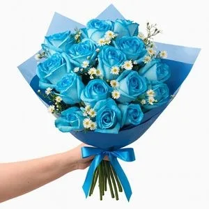 Buquê de 15 Rosas Azuis