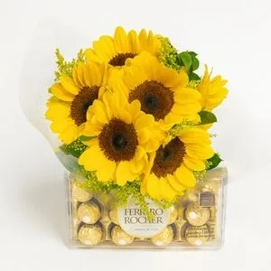 Buquê de 6 Girassóis com Ferrero Rocher