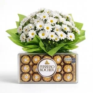 Margaridas Brancas Naturais com Ferrero Rocher