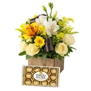 Arranjo em Tons de Amarelo com Chocolate