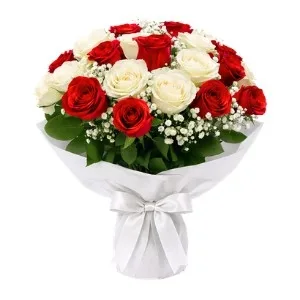 Buquê com 20 Rosas Vermelhas e Brancas