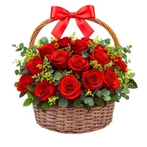 Cesta com 15 Rosas Vermelhas
