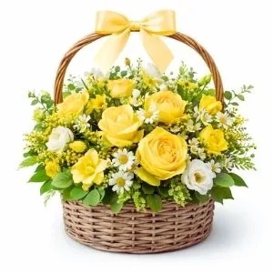 Cesta de Flores Mistas Amarelas