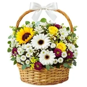 Cesta de Girassóis, Gérberas e Flores do Campo