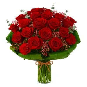 Arranjo de 30 Rosas Vermelha no Vaso de Vidro