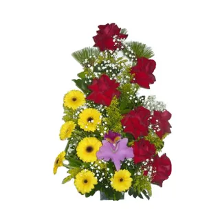 Arranjo de Rosas, Gérberas e Orquídea