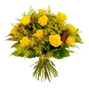 Bouquet de Rosas Amarelas com Folhagens Nobres