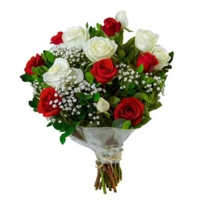 Bouquet de Rosas Brancas e Vermelhas