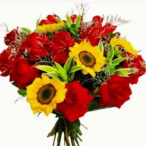 Buquê de Rosas e Girassol