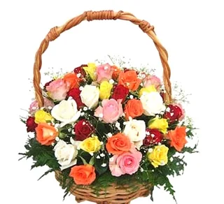 Cesta com 36 Rosas Coloridas
