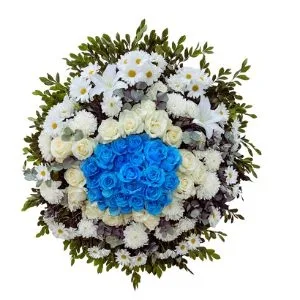 Coroa de Flores Mistas Branca e Azul