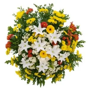 Coroa de Lírios Branco e Flores Mistas Amarela