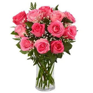 Jarra de Vidro de Rosas Rosadas