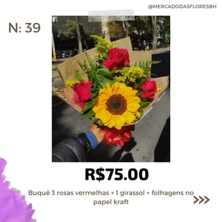 Buquê de rosas e girassol