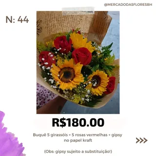Buquê de rosas, girassóis e flores do campo
