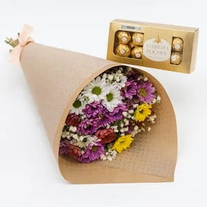 Buquê de Margaridas Coloridas com Ferrero Rocher